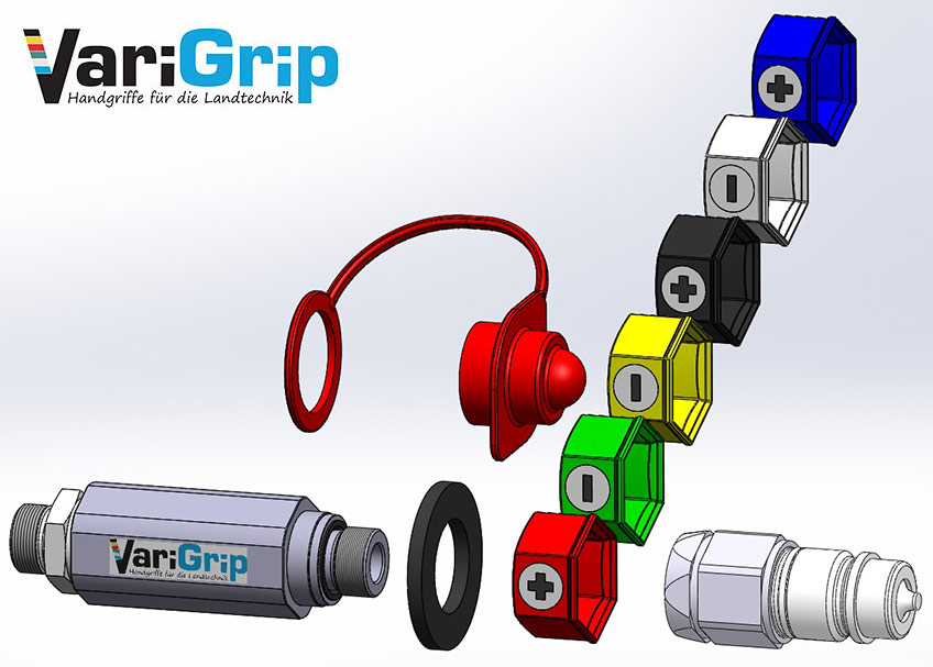 VariGrip Handgriff und farbliche Kennzeichnung von Hydraulikschlauchleitungen als Baukastensystem